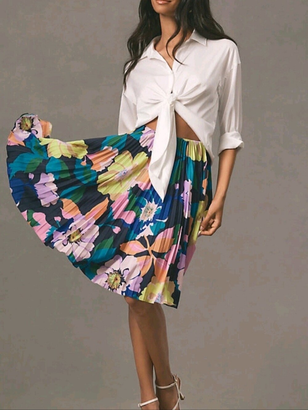Maeve Anthropologie The Valerie Pleated Midi Skirt Size 10 Blue Motif Floral
